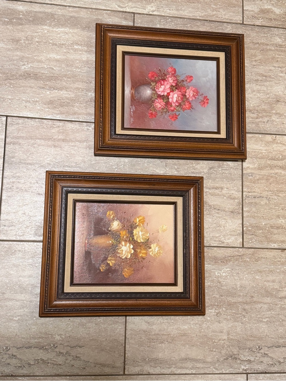 Vintage wood framed original oil paintings signed Robert Cox still life roses